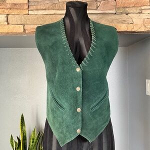 VTG Green Genuine Suede Western Cowgirl Vest Party Holiday Rodeo Rancher Boho S